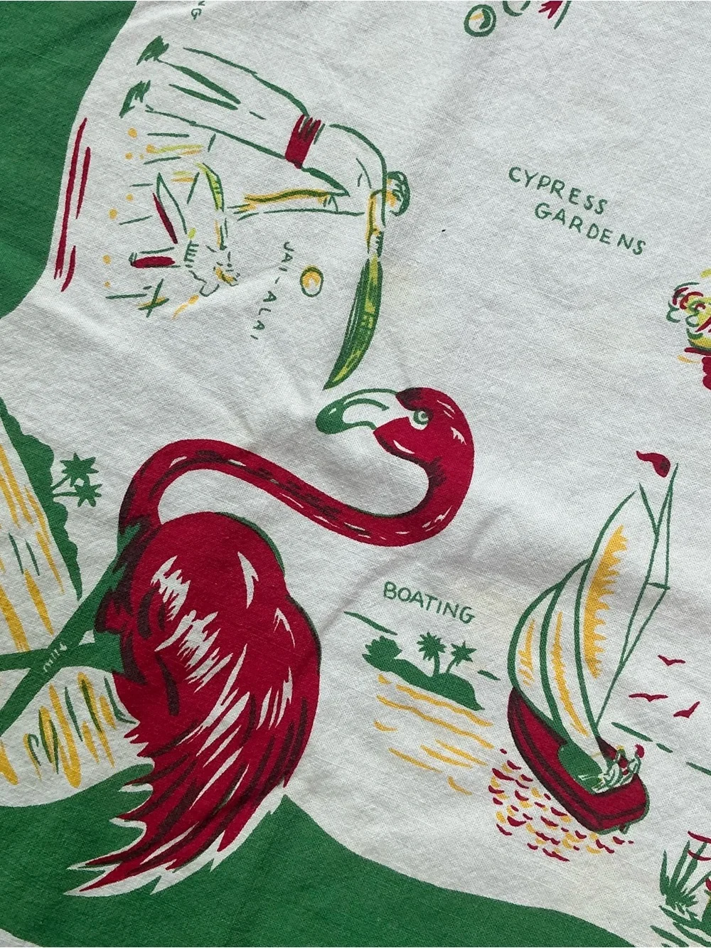 Vintage 1950s/60s Florida Souvenir Map Novelty Print MCM Cotton Tablecloth USA